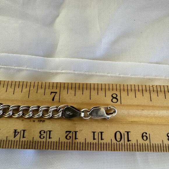 VTG Sterling Silver 925 Double Link Charm Bracelet Lobster Claw Clasp 8'' Length - Picture 8 of 9